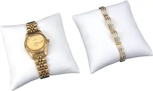 RJ Displays 3 pack White Leather Jewelry Retail Display Pillow for Bracelet, Cuff, Watch, Anklet, Bangle, Dangle Earring and Necklace- Size 3.50" x 3.0" inch