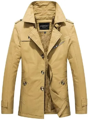 Shanghai Story Men's Classic Single Breasted Notched Collar Long Sleeve Midi Trench Jacket Coat
