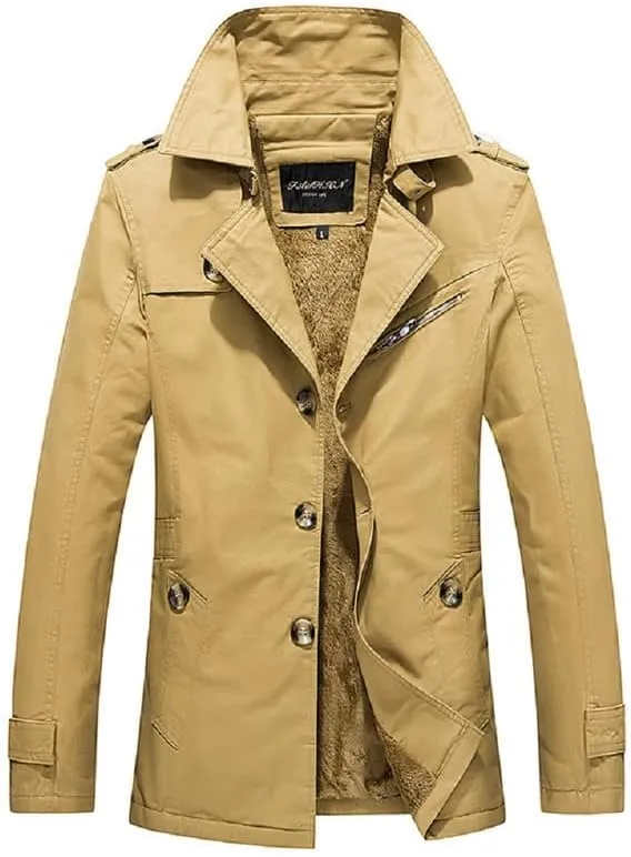 Shanghai Story Men's Classic Single Breasted Notched Collar Long Sleeve Midi Trench Jacket Coat