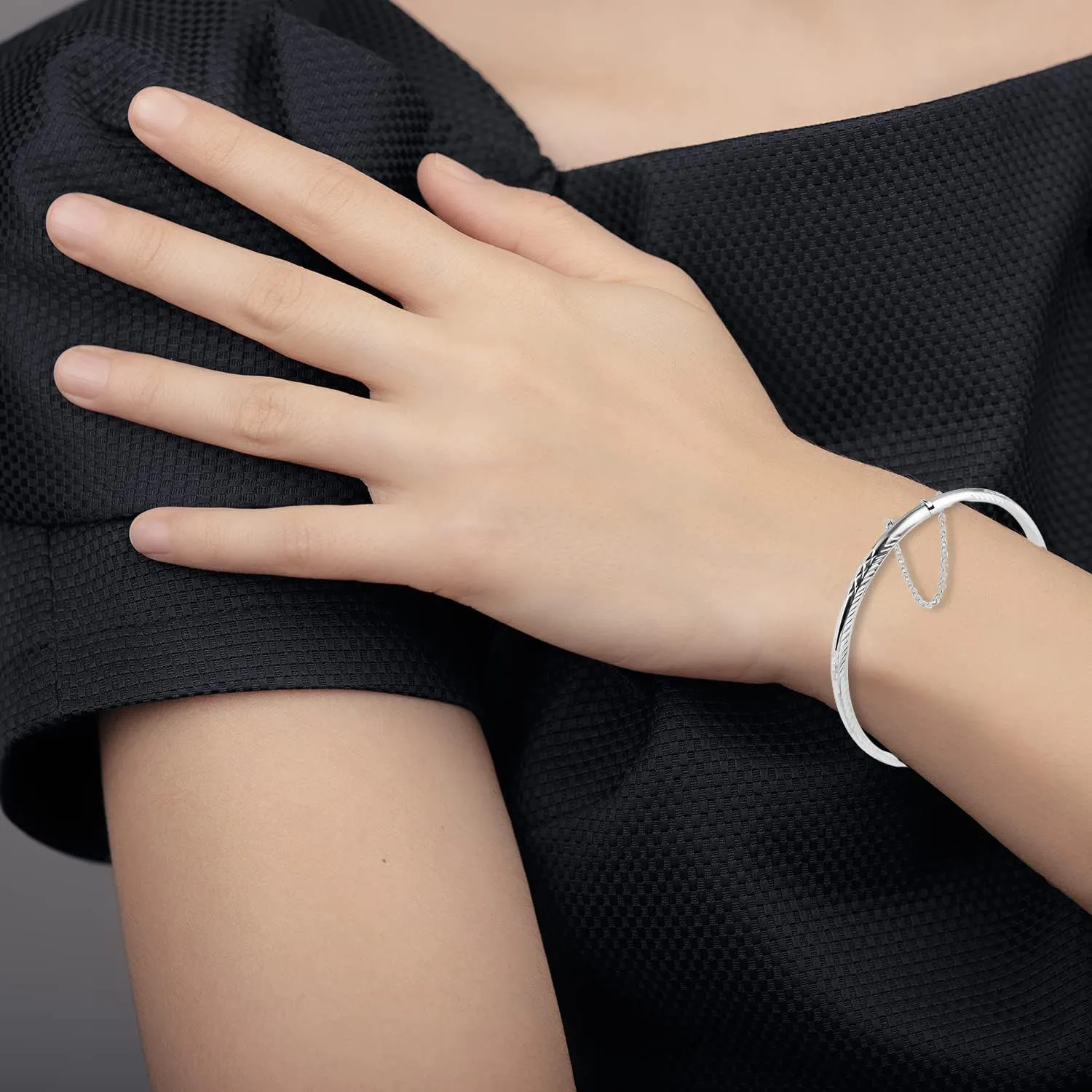 Shop LC 925 Sterling Silver Bracelets For Women Diamond Cut Bangles 7.5" Birthday Gifts