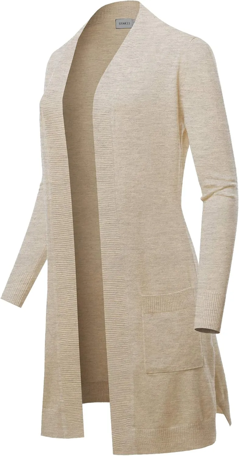 STARJJ Womens Soft Stetchy Knit Longline Open Front Sweater Cardigan with Pockets (S-3X)