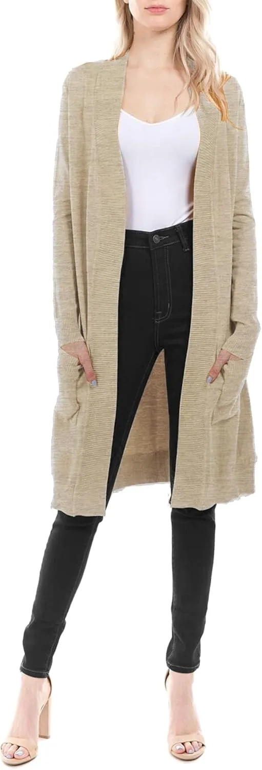 STARJJ Womens Soft Stetchy Knit Longline Open Front Sweater Cardigan with Pockets (S-3X)