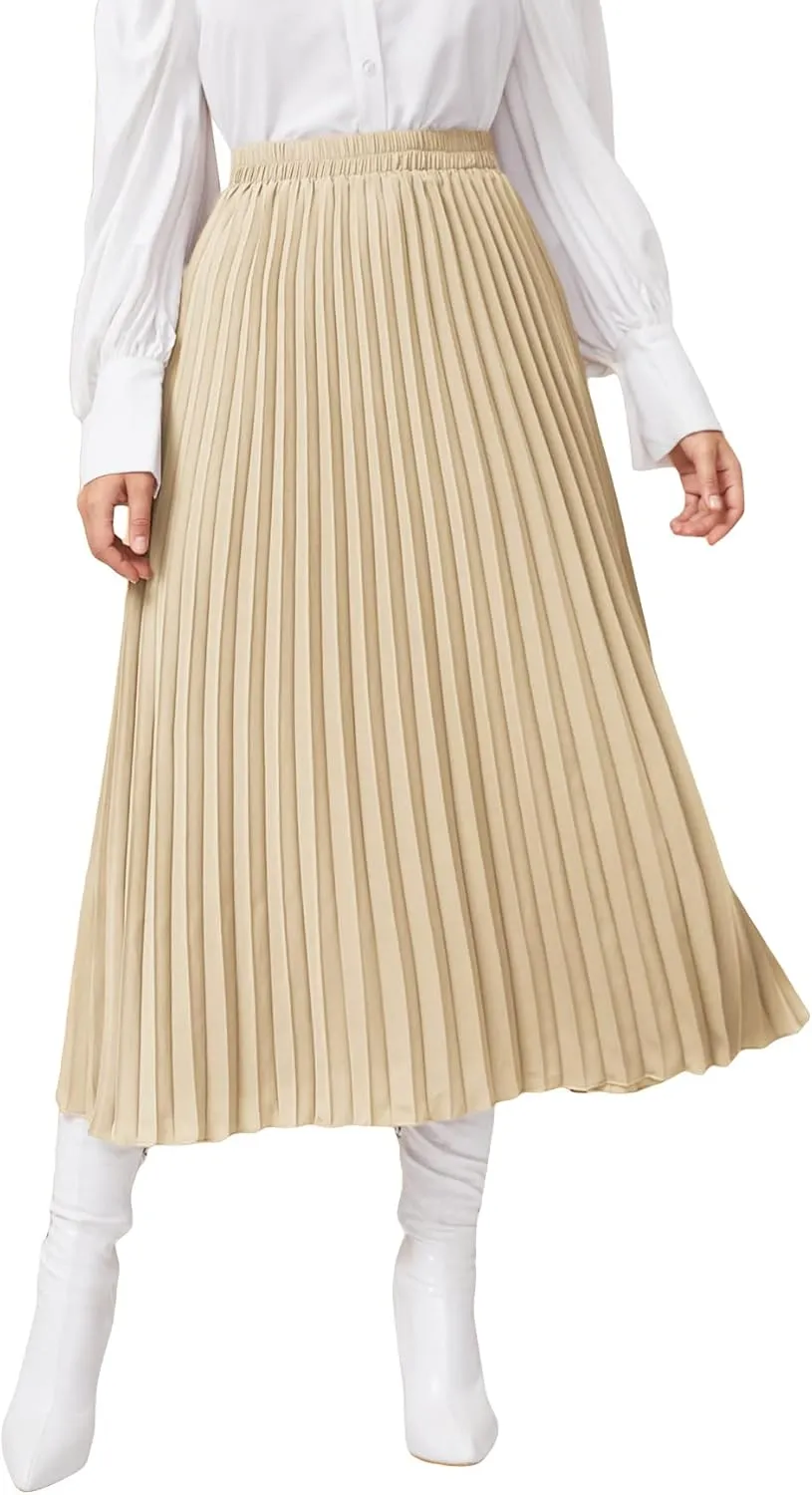 SweatyRocks Women's Casual Solid Longline Pleated Long Skirt