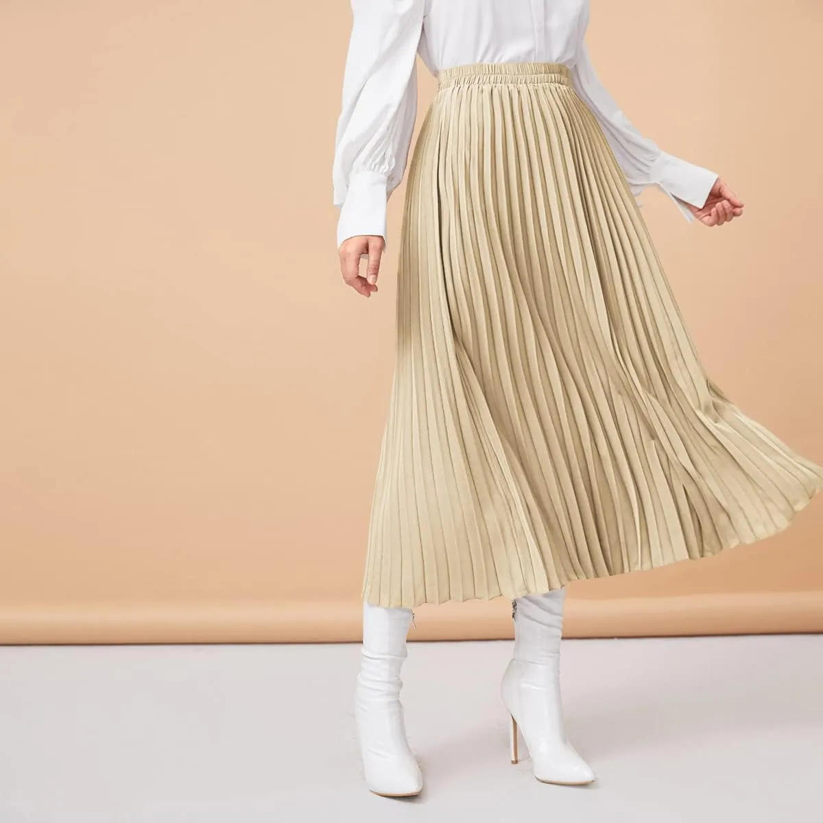 SweatyRocks Women's Casual Solid Longline Pleated Long Skirt