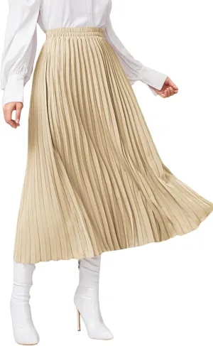 SweatyRocks Women's Casual Solid Longline Pleated Long Skirt