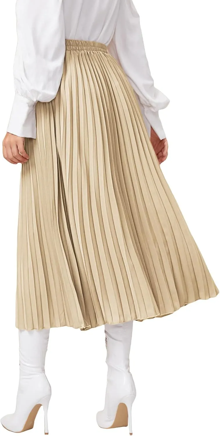 SweatyRocks Women's Casual Solid Longline Pleated Long Skirt