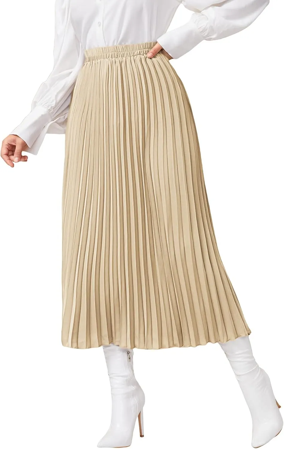 SweatyRocks Women's Casual Solid Longline Pleated Long Skirt