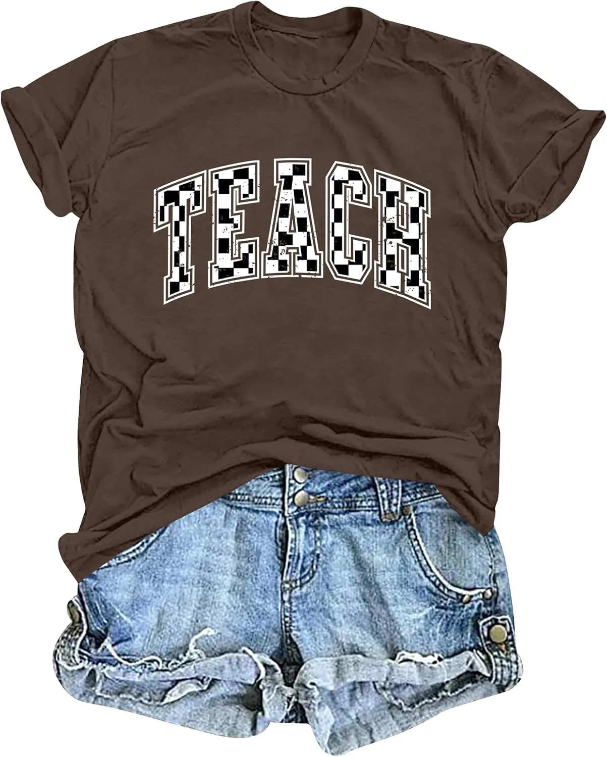 Teacher Shirts Women: Checkered Teach Printed T-Shirt Graphic Teaching Gifts Tees Casual Short Sleeve Tops