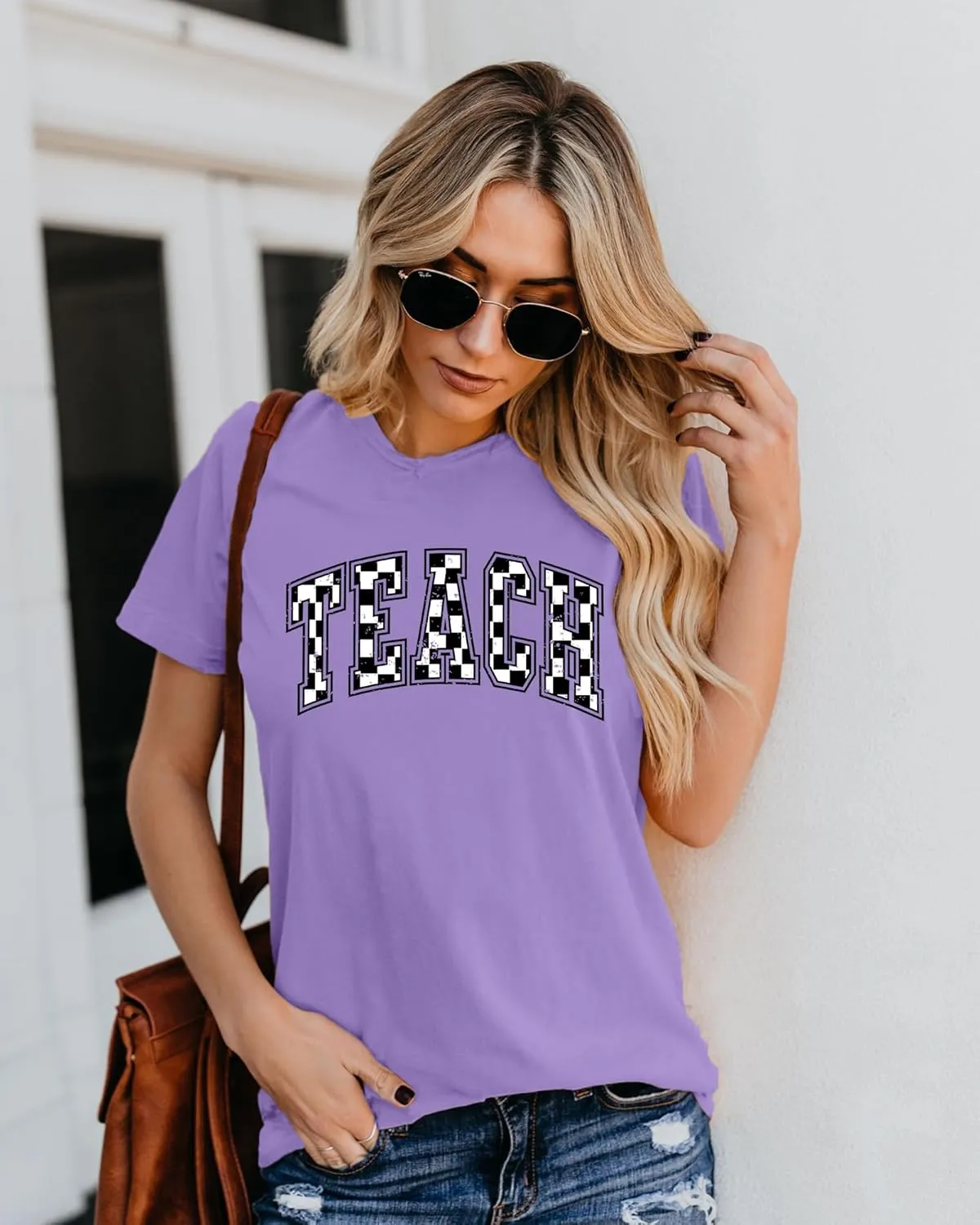 Teacher Shirts Women: Checkered Teach Printed T-Shirt Graphic Teaching Gifts Tees Casual Short Sleeve Tops