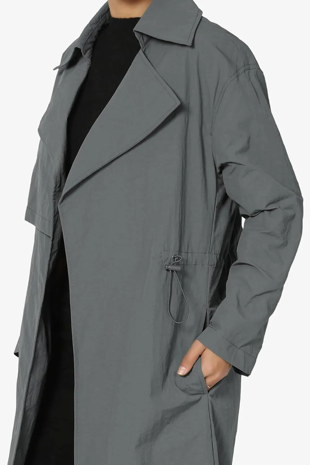 TheMogan Women's Open Front Lightweight Trench Coat Long Sleeve Mid-Length Windbreaker