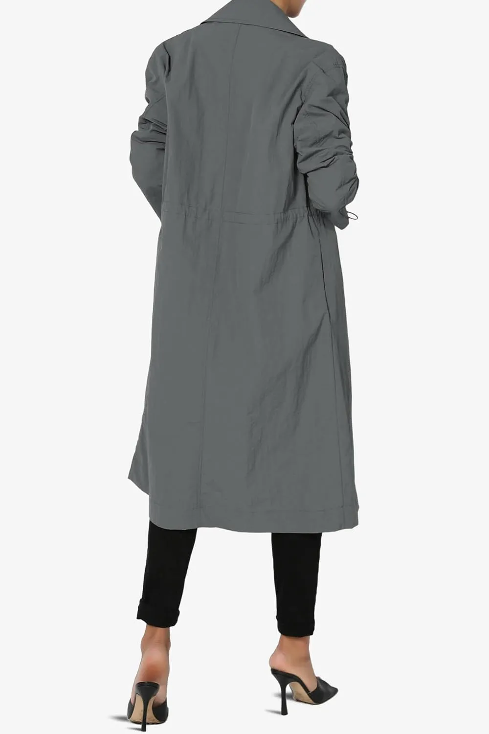 TheMogan Women's Open Front Lightweight Trench Coat Long Sleeve Mid-Length Windbreaker