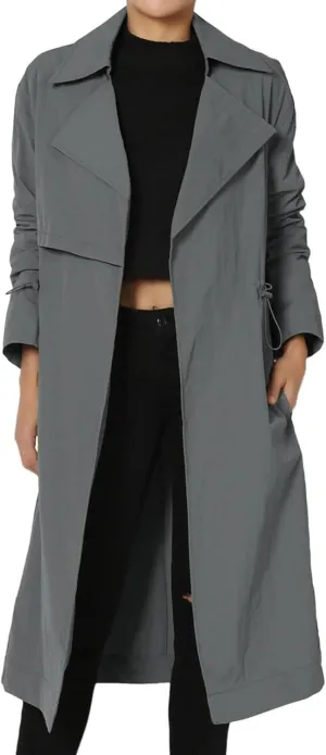 TheMogan Women's Open Front Lightweight Trench Coat Long Sleeve Mid-Length Windbreaker