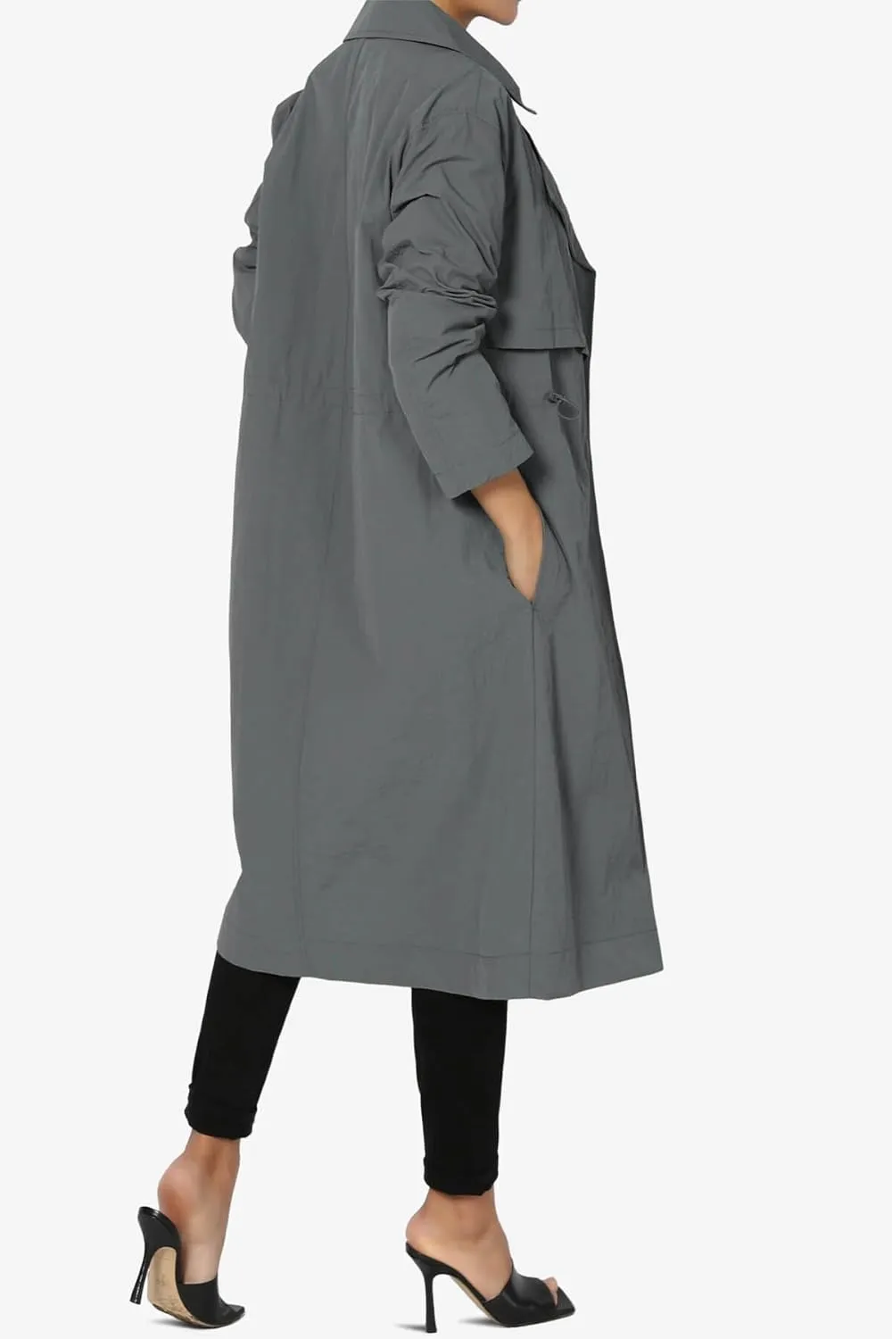 TheMogan Women's Open Front Lightweight Trench Coat Long Sleeve Mid-Length Windbreaker