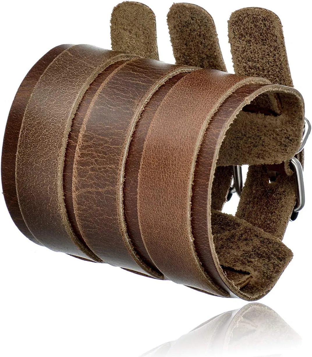 Tornito 1-2Pcs Genuine Leather Bracelet Punk Spike Studded Rivet Braided Chain Biker Bangle Three Wide Strap Gauntlet Wristband For Women Men Black Brown Size Adjustable