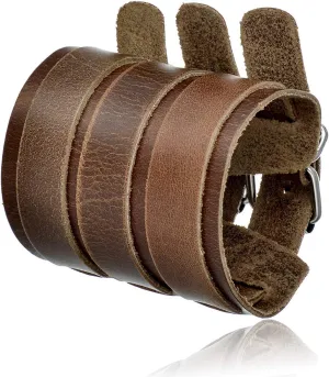 Tornito 1-2Pcs Genuine Leather Bracelet Punk Spike Studded Rivet Braided Chain Biker Bangle Three Wide Strap Gauntlet Wristband For Women Men Black Brown Size Adjustable