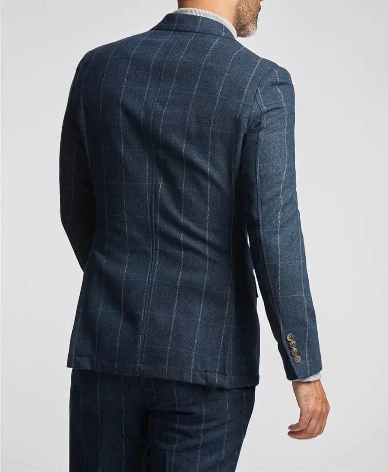 Wiaofellas  -  New Men's Suit Two Buttons 2 Pieces Blazer Pants Buckle Work Wool Wear Checkered Wedding Prom Costume Size Color Custom Made