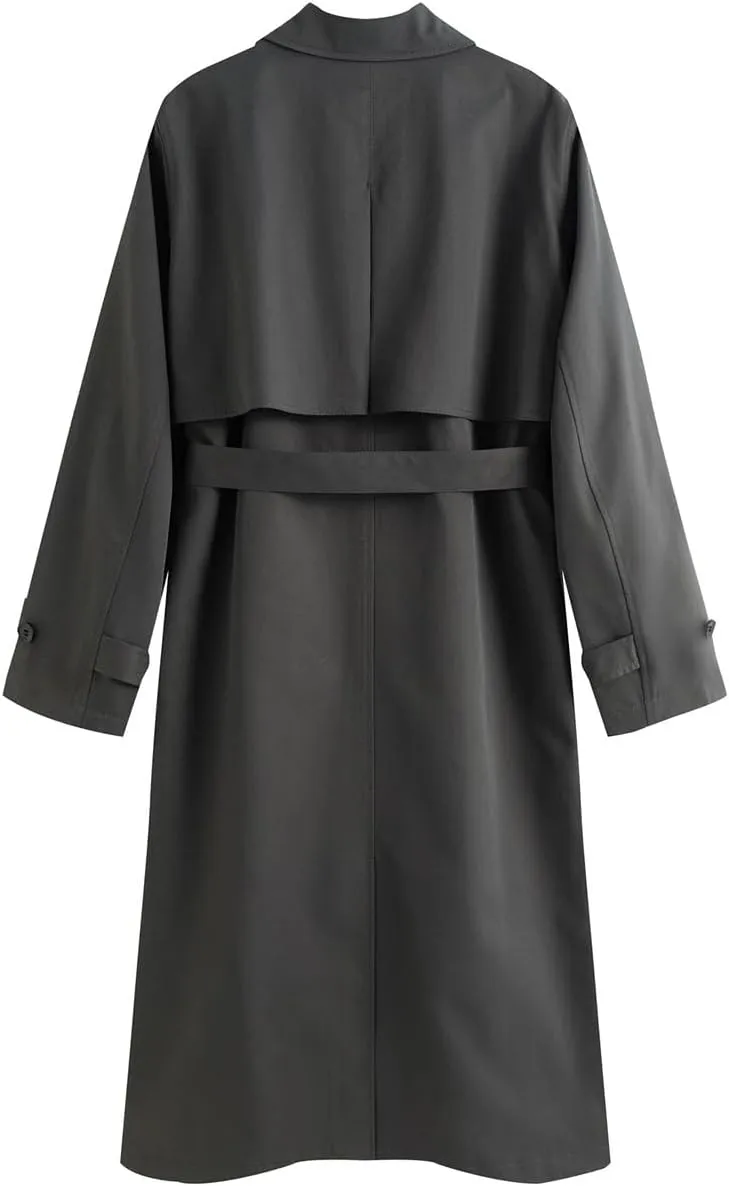 Women Fall Trench Coat Mid-Length Casual Jacket Fall Solid Single Breasted Classic Overcoat