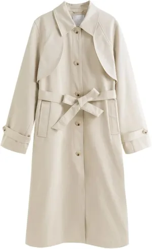 Women Fall Trench Coat Mid-Length Casual Jacket Fall Solid Single Breasted Classic Overcoat
