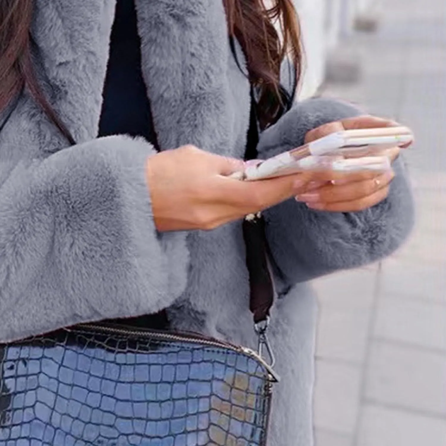 Womens Faux Fur Long Coats Warm Winter Outwear Fleece Overcoat Open Front Long Cardigan Jacket with Pockets