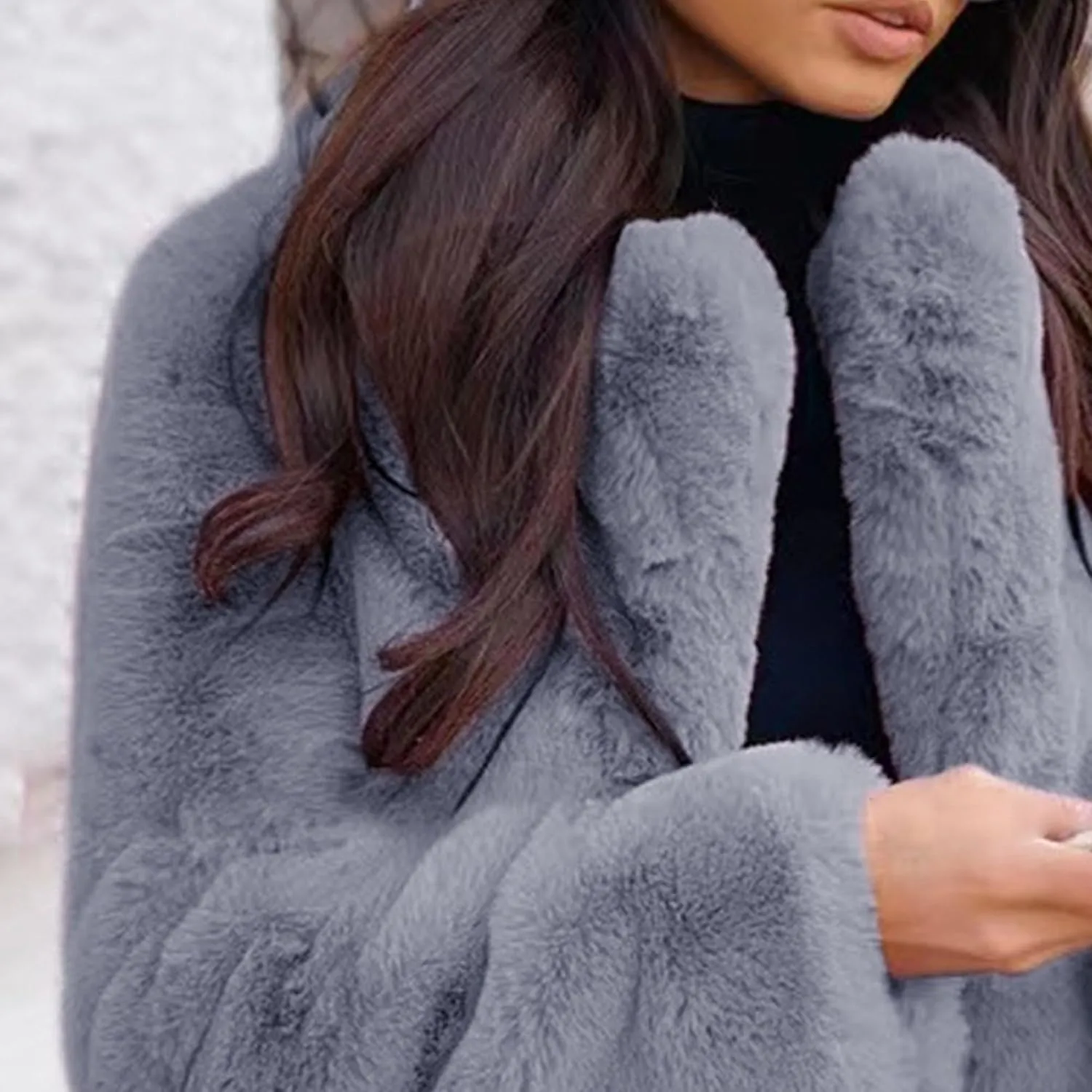 Womens Faux Fur Long Coats Warm Winter Outwear Fleece Overcoat Open Front Long Cardigan Jacket with Pockets