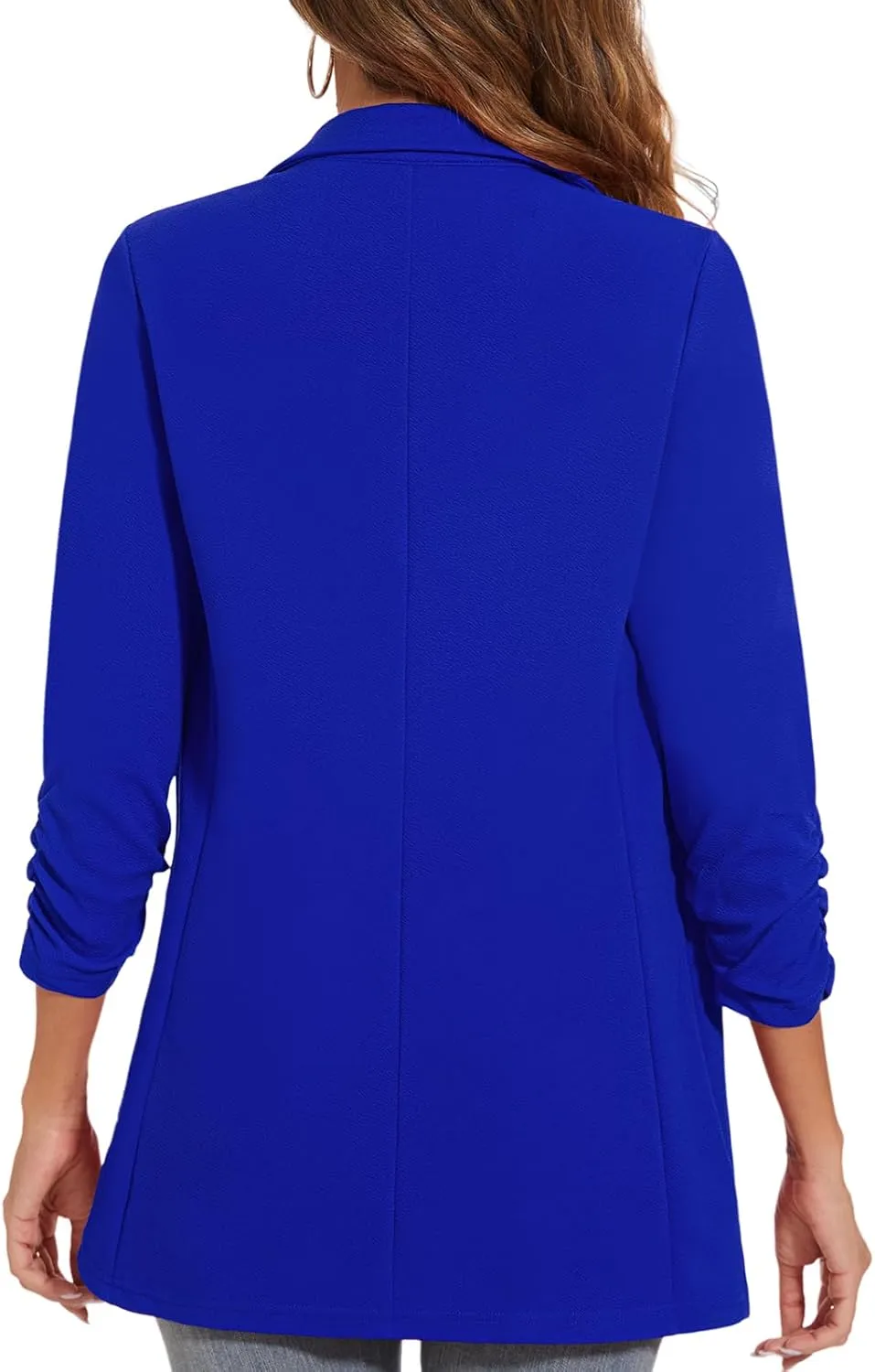 Women's Longline Blazer Button Open Front Lapel Collar 3/4 Sleeve Business Casual Office Work Lightweight Jacket