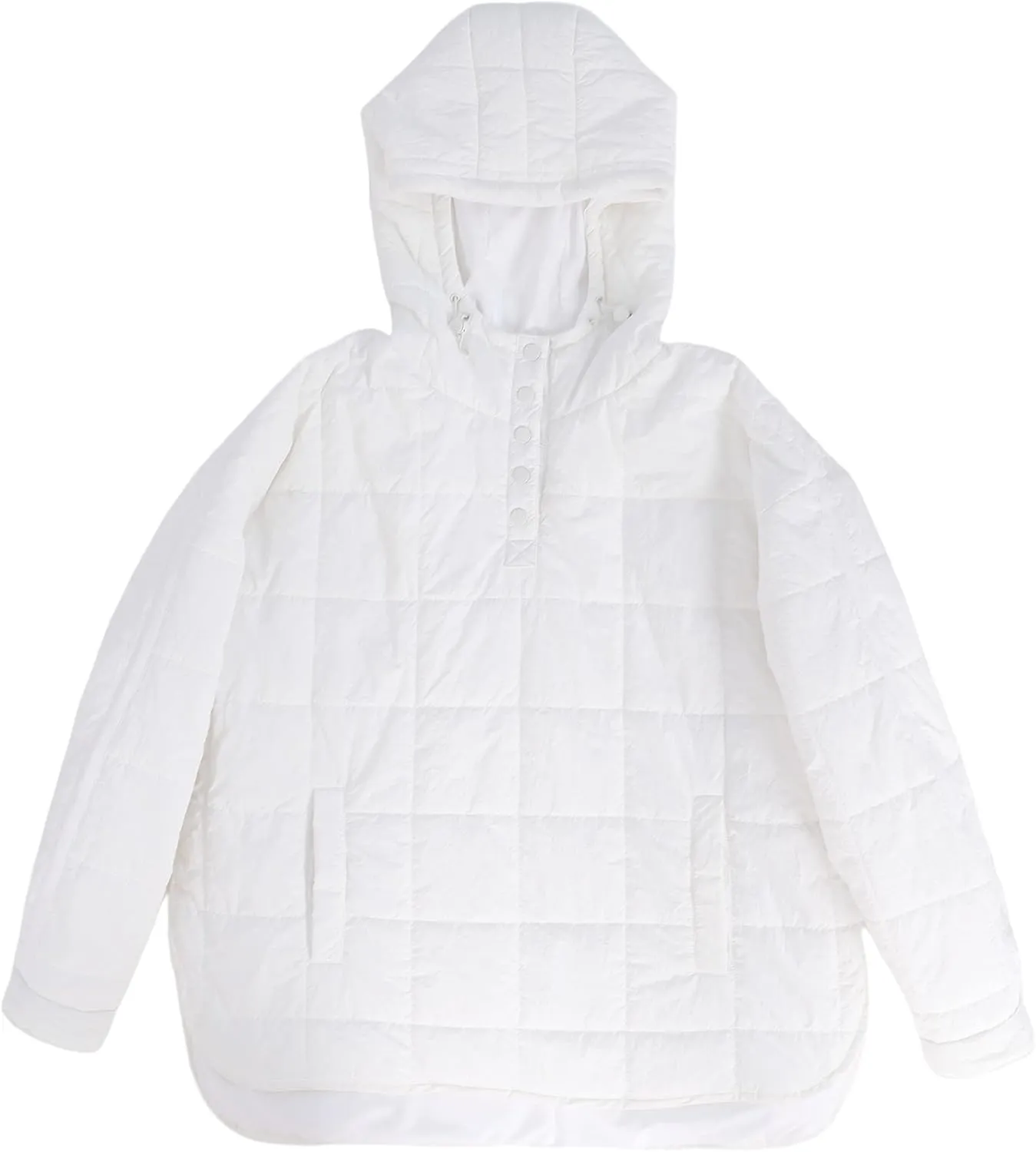 Women's Pullover Puffer Jacket Quilted Lightweight Dolman Sleeve Button Down Hooded Padded Coat with Pocket