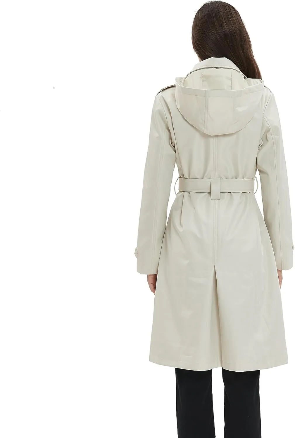 Womens Trench Coat Double-Breasted Long windbreak Belted Slim Outerwear Coat with Detachable Hood S-2XL